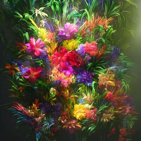 Premium AI Image | A large colorful display of flowers is in the dark.
