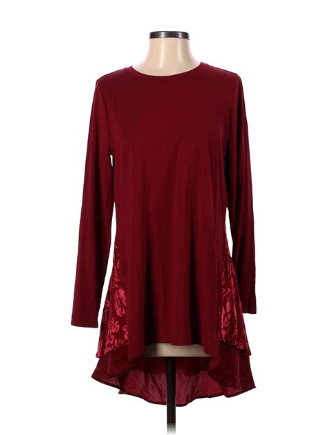 Logo By Lori Goldstein Solid Maroon Burgundy Long Sleeve Top Size S