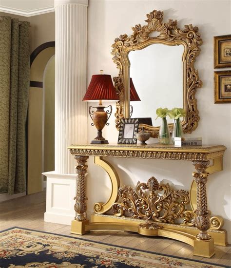 HD-8016-STM Gold Tone Finish Console Table With Mirror - Luchy Amor ...