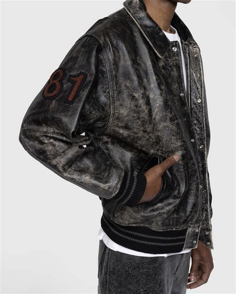 Guess Usa Distressed Leather Letterman Jacket Black Highsnobiety Shop