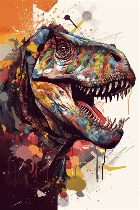 Painted T Rex Portraits 5 Tyrannosaurus Rex PNG Images Printable Wall