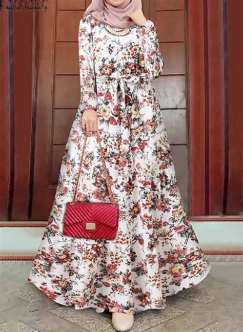 Gamis Kerja Dengan Motif Bunga Yang Lembut Desain Id