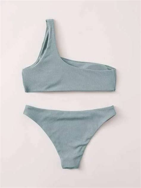 Shein Ribbed One Shoulder Bikini Set Women S Fashion Swimwear