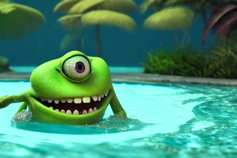 Diorama Of Mike Wazowski Swimming Setting Is Bliss Stable Diffusion