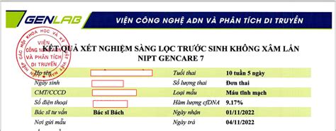 HÌNH ẢNH KẾT QUẢ XÉT NGHIỆM NIPT