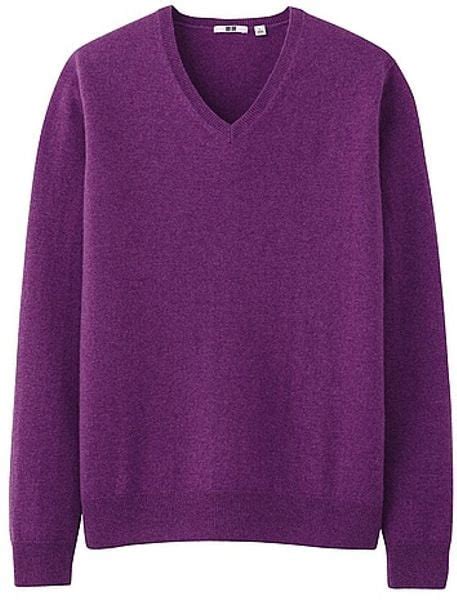 Uniqlo Cashmere V Neck Sweater In Purple For Men Lyst