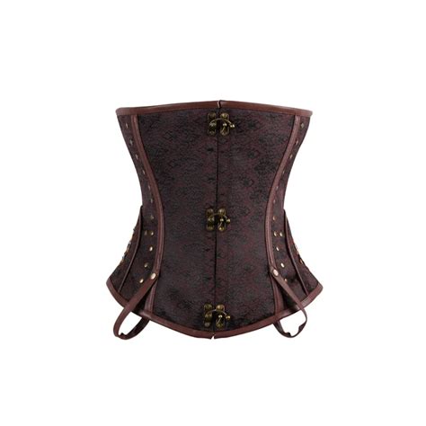 Abbille Steampunk Corset Brown Steel Bone Underbust Corsets Dobby