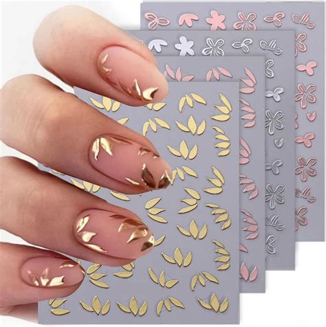 Amazon 8pcs 3D Bronzing Flower Leaf Nail Art Stickers Metallic