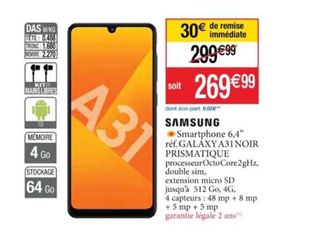 Promo Smartphone Galaxy A Noir Prismatique Samsung Chez Cora