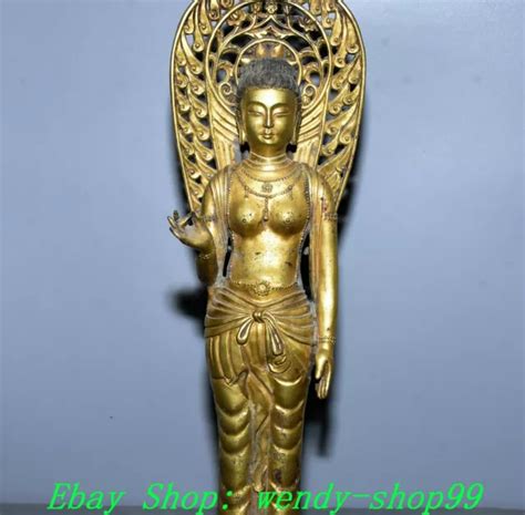 Old Chinese Dynasty Bronze Ware K Gold Kwan Yin Guanyin Buddha