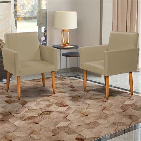 Kit Poltronas Decorativas Nina Refor Ada Bege Cor Nude Desenho Do Tecido Suede Liso