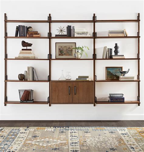 Hart Modular Walnut Triple Shelving Unit With Cabinet C6936 Trendy