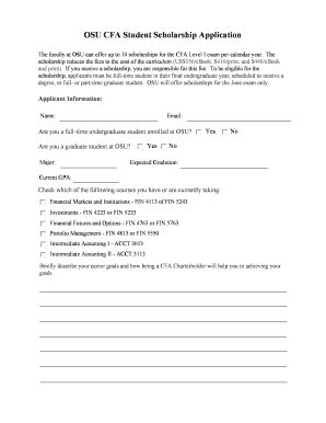 Fillable Online Spears Okstate OSU CFA Student Scholarship Application