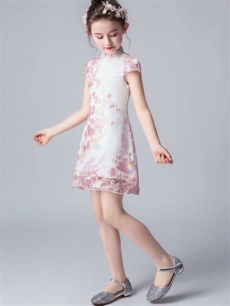 Pink Embroidered Kids Girls Qipao Cheongsam Dress Cozyladywear