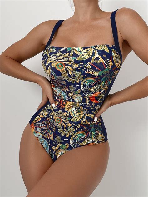 Shein Swim Bohofeel Paisley Print Ruched One Piece Swimsuit Shein Uk