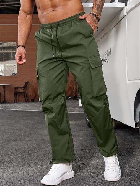 Manfinity Emrg Men Flap Pocket Drawstring Waist Cargo Trousers Shein Uk