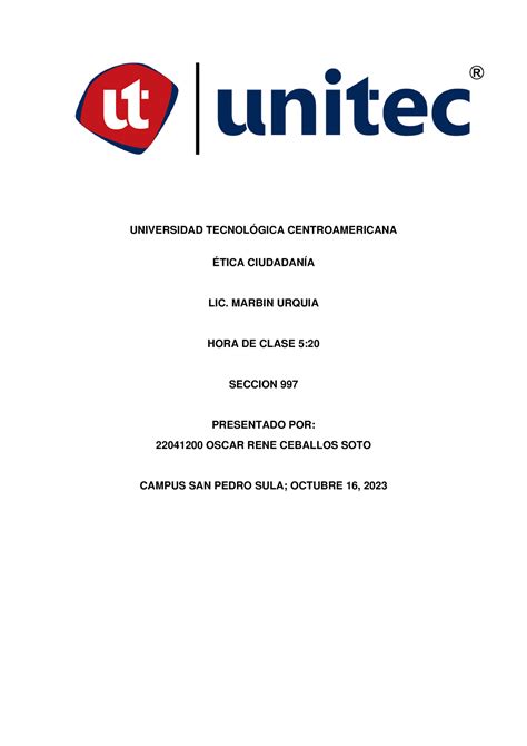 Etica VS Moral ensayo UNIVERSIDAD TECNOLÓGICA CENTROAMERICANA ÉTICA