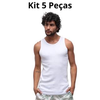 Kit 5 Camisetas Regata Masculina Branca ou Cores Variadas 100 Algodão