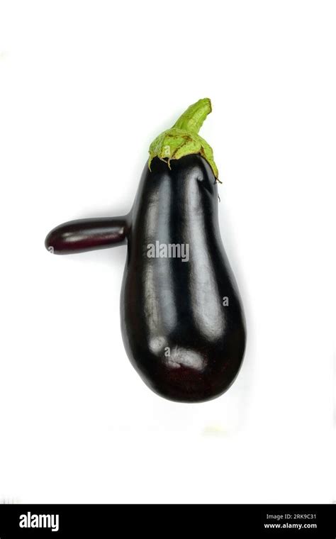 Isolated Strange Shape Eggplant One Fresh Eggplant With Stem Isolated