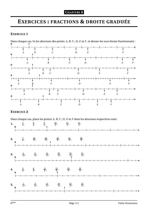 Fractions Et Droite Graduée Exercices Non Corrigés Alloschool