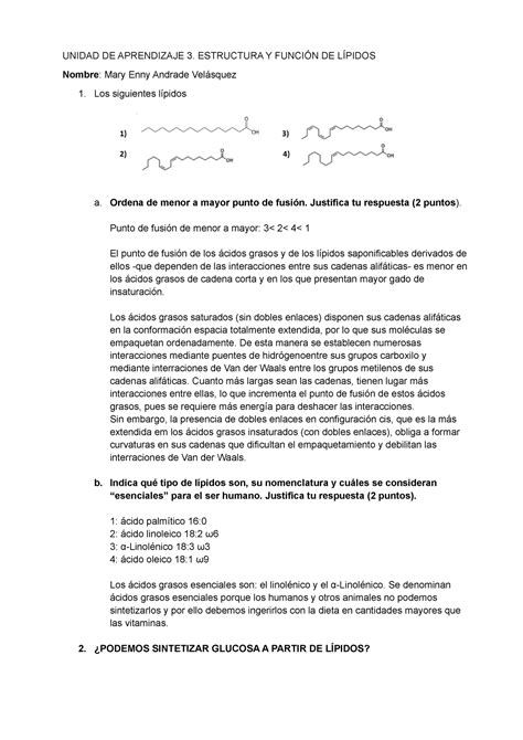 Lipidos Ejercicios Resueltos Unidad De Aprendizaje Estructura Y