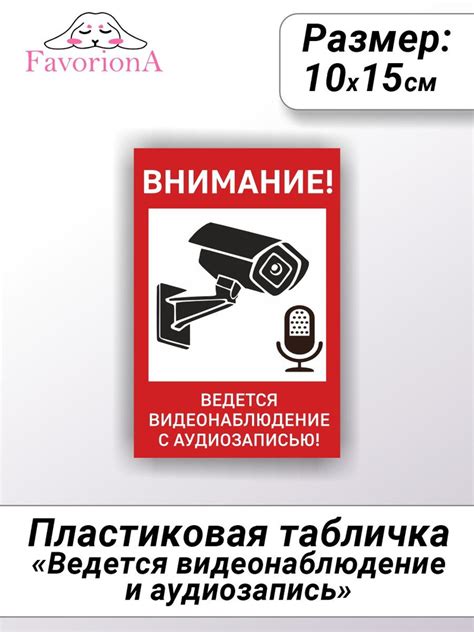 Табличка ПВХ Favoriona "Ведется видеонаблюдение и аудиозапись", 15 см ...