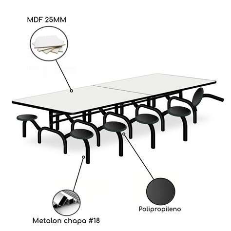 Mesa p Refeitório ESCAMOTEÁVEL 10 Lugares MDP BRANCO DE 25 MM ART