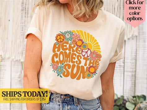 Here Comes the Sun Women Retro Summer Shirt, Retro Summer Shirt, Summer ...