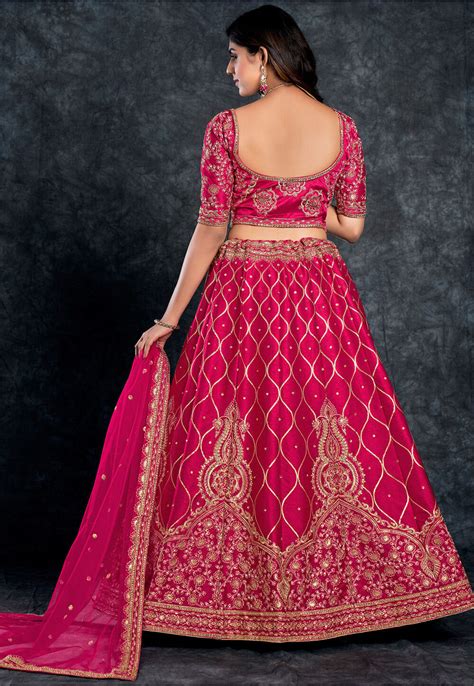 Buy Embroidered Art Silk Lehenga In Pink Online Lsw Utsav Fashion