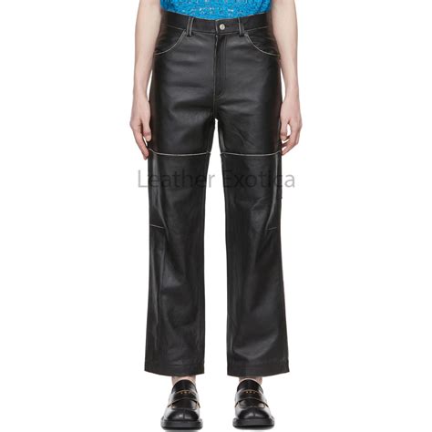 Timeless Black Multi Pockets Wide Leg Men Leather Pant