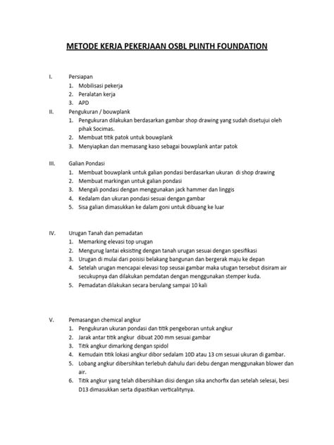 Metode Kerja Pekerjaan Osbl Plint Foundation Pdf