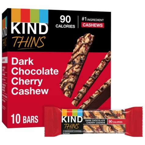 KIND Thins Dark Chocolate Cherry Cashew Fruit And Nut Bars 10 Ct