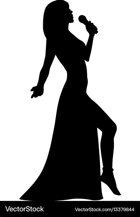 Silhouette Girl Singing With A Microphone Vector Image