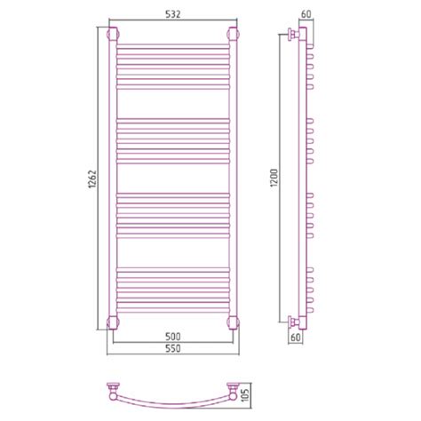 Sèche serviette eau chaude Bohemia ARC Dimensions 1200х500 mm Couleur