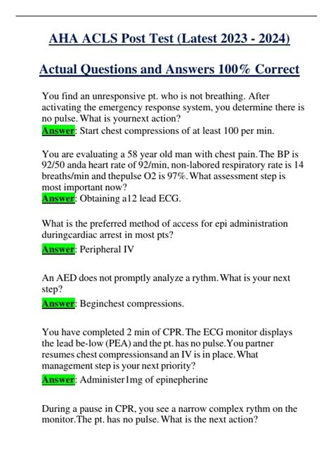 Acls Self Assessment Answers Solved Acls Precourse Self Asse