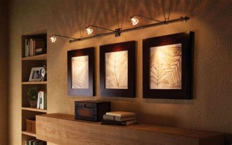 lovely wall mounted track lighting for artwork display wooden long ...