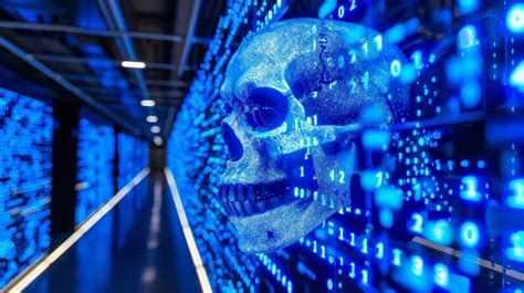 Digital Cybercrime And Hacking Illustration With Human Skull In