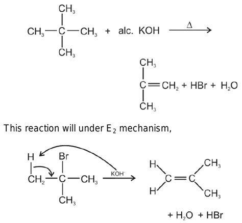 why reaction of tert butyl bromide with alc KOH in presence of heat ...