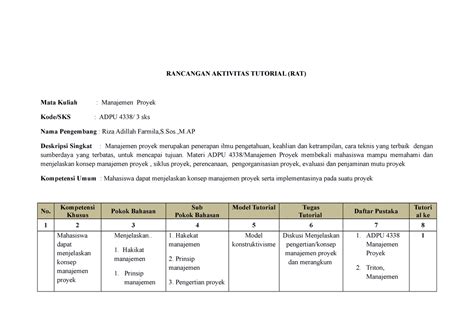 3 Rat Adpu RANCANGAN AKTIVITAS TUTORIAL RAT Mata Kuliah