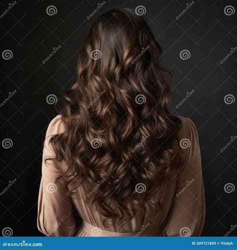 Backward Front View Of A Beautiful Long Curly Wavy Haired Brunette Stock Illustration