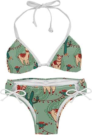 Amazon Bikini Sets For Women Green Alpaca Cactus Cute Cartoon Llama Beach Bathing Suit