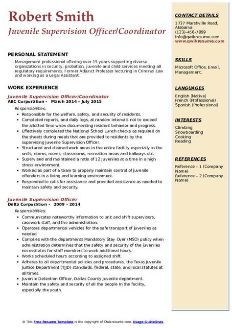 Juvenile Supervision Officer Resume Samples Qwikresume