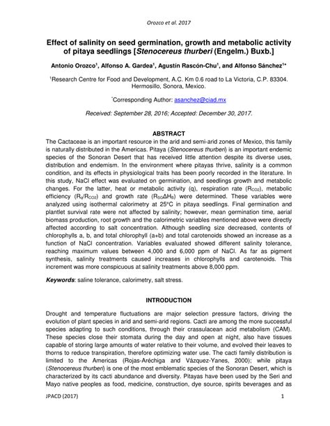 PDF Effect Of Salinity On Seed Germination Growth And Metabolic