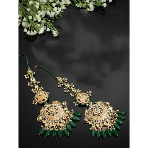 Buy Dugran By Dugristyle Green And Peach Drop Earring With Kundan And