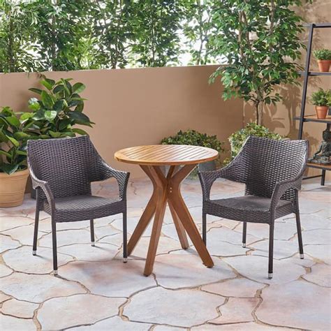 Noble House Bryant Multi Brown Piece Wood And Faux Rattan Outdoor