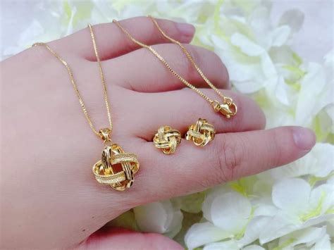 K Gold Necklace Earrings Set Lazada Ph