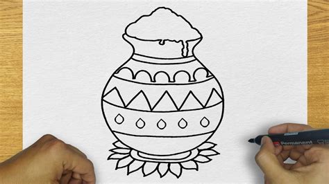 How To Draw Pongal Pot Step By Step Drawing Pongal Pot Easy Youtube