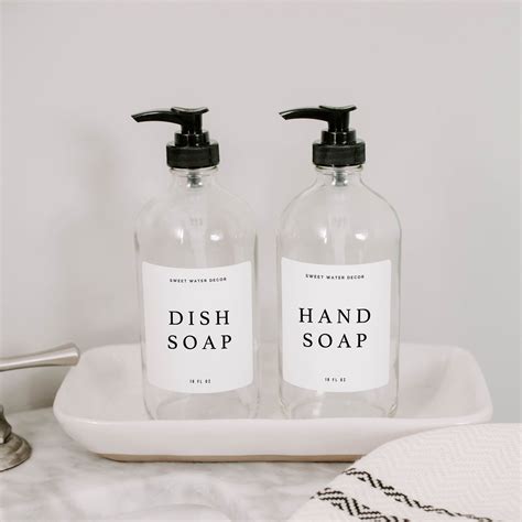 Hand Soap And Dish Soap Set Of 2 16 Oz Clear Glass Dispensers Etsy