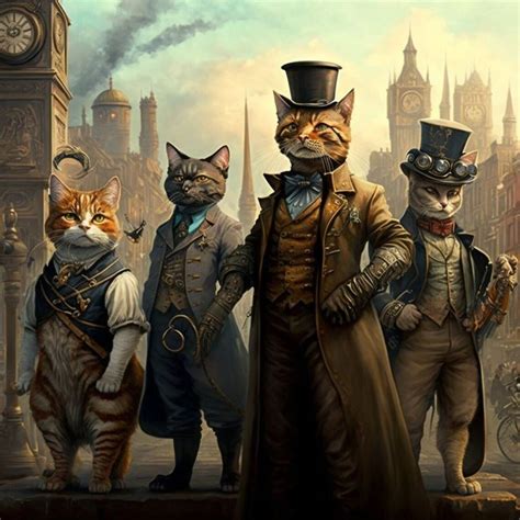 The Steampunk Cat Clan Ai Art In Steampunk Cat Cats