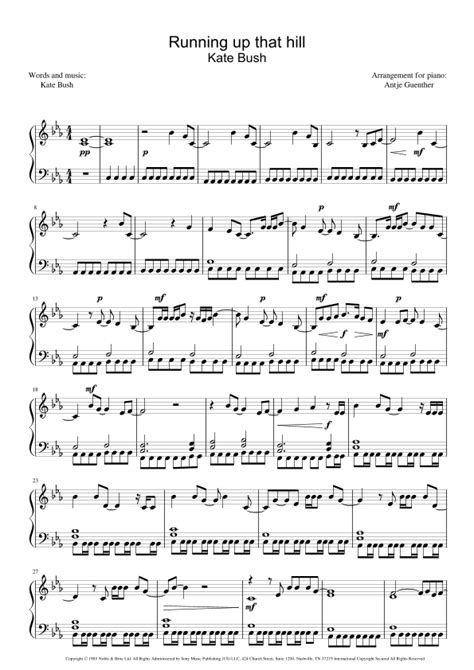 Running Up That Hill arr Antje Günther by Kate Bush Sheet Music for